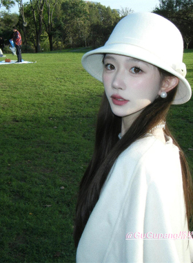 法式复古白色礼帽赫本风留洋大小姐帽子秋冬小香风优雅渔夫帽盆帽