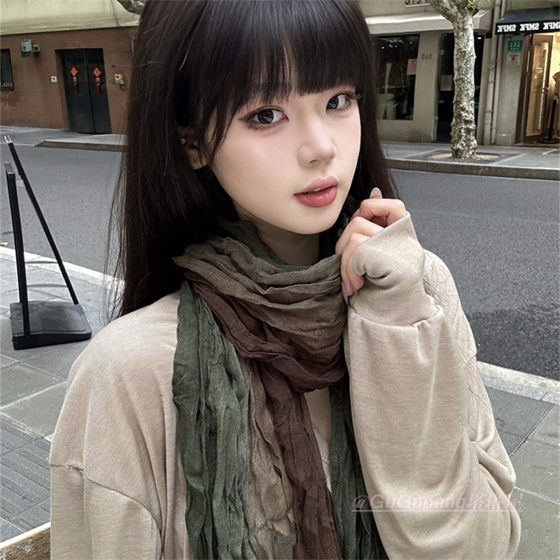 森系扎染棉麻围巾长款