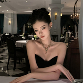 超闪香槟色镶钻流苏项链耳环套装 复古宫廷风锁骨链高级感晚宴配饰