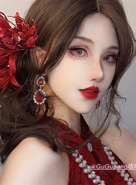 古风新中式红色彼岸花发夹超仙仿真花朵侧边夹旗袍头花新年发饰品