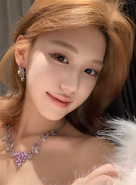 紫色锆石项链耳饰套装