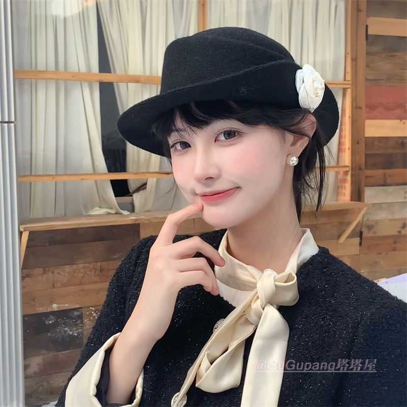 千金风法式优雅山茶花礼帽