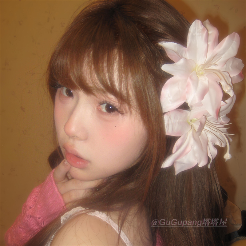 纯欲氛围感粉色百合花朵发夹超仙甜美新中式发饰拍照头花侧边头饰