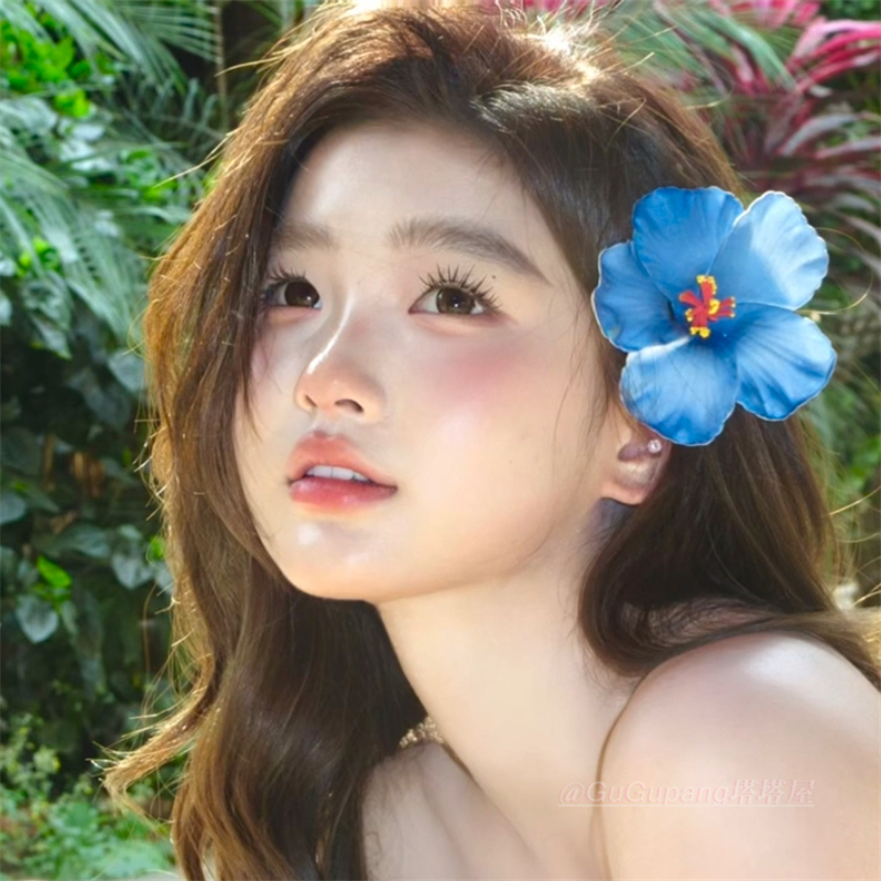 氛围感蓝色扶桑花发夹
