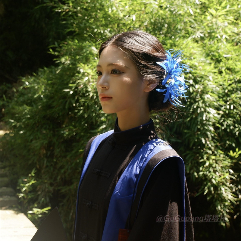 复古新中式蓝色彼岸花发夹