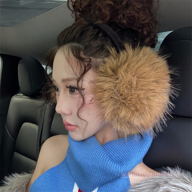 y2k辣妹棕色仿貂毛耳罩