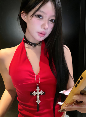 复古哥特风十字架长款项链