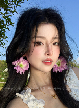 超仙纯欲紫色玫瑰花耳环