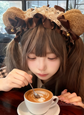 日系棕色蝴蝶结熊耳发箍可爱少女感小熊头箍lolita洛丽塔发饰头饰