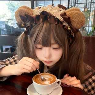 日系棕色蝴蝶结熊耳发箍可爱少女感小熊头箍lolita洛丽塔发饰头饰