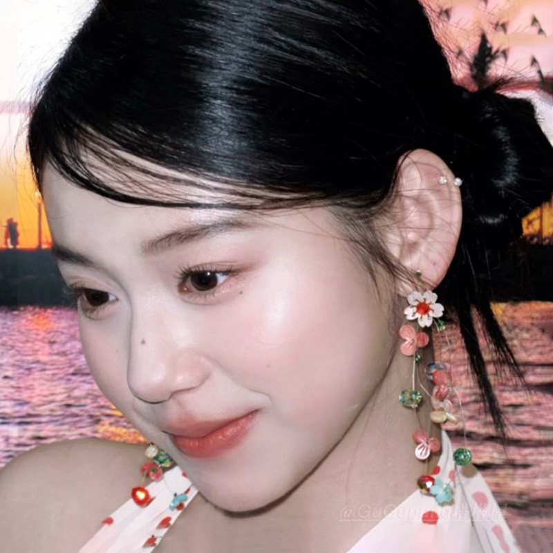 夏日彩色多巴胺花朵流苏耳钉氛围感夸张耳环海边度假风耳饰耳夹女