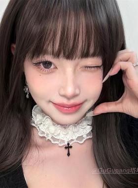 白色蕾丝十字架项链女