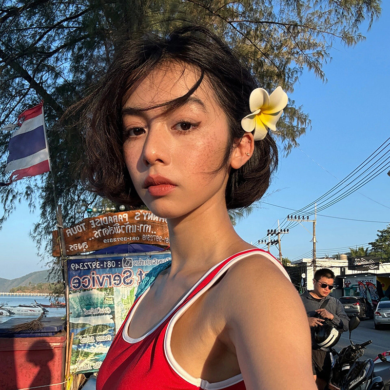 甜美森系鸡蛋花发夹侧边夹