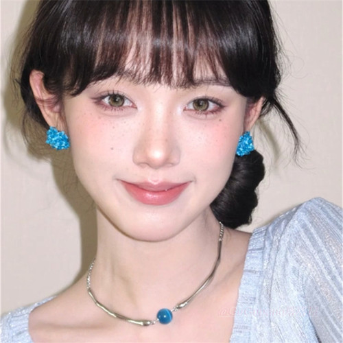 清新蓝色绣球花朵编织耳钉