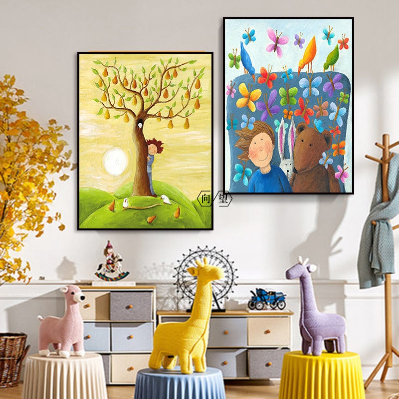 现代简约儿童房装饰画男孩女孩卧室床头卡通可爱壁画书房挂画