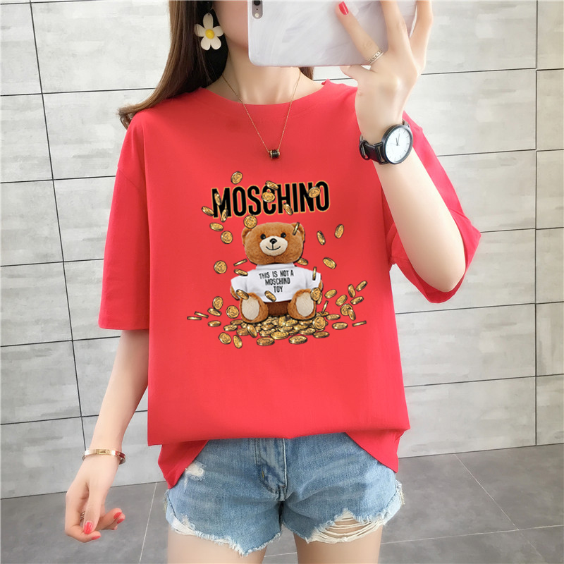 1423 宽松加大码中长款夏装新款学生纯棉短袖t恤女（100%精梳棉）