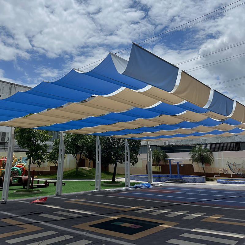 户外电动遮阳帘遮阳篷遮阳网幼儿园蓬学校游乐场游泳池遮阳天幕棚
