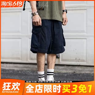 青年百搭 新品 2022蜡染水洗工装 夏季 短裤 男潮牌INS宽松直筒五分裤