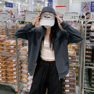 德绒连帽卫衣开衫 百搭休闲宽松显瘦拉链上衣 外套女秋冬季 新款