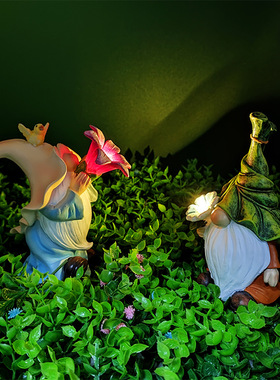 跨境亚马逊新品小矮人无脸精灵发光户外花园雕像装饰品