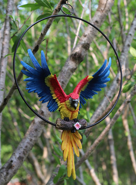 庭院花园院子别墅小鸟动物装饰工艺品挂件庭院户外仿真鹦鹉树脂