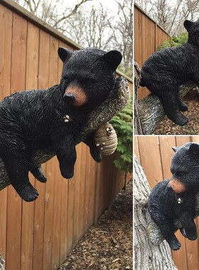 跨境新品小睡的黑熊幼仔挂在树上雕像树脂工艺品摆件装饰庭院动物