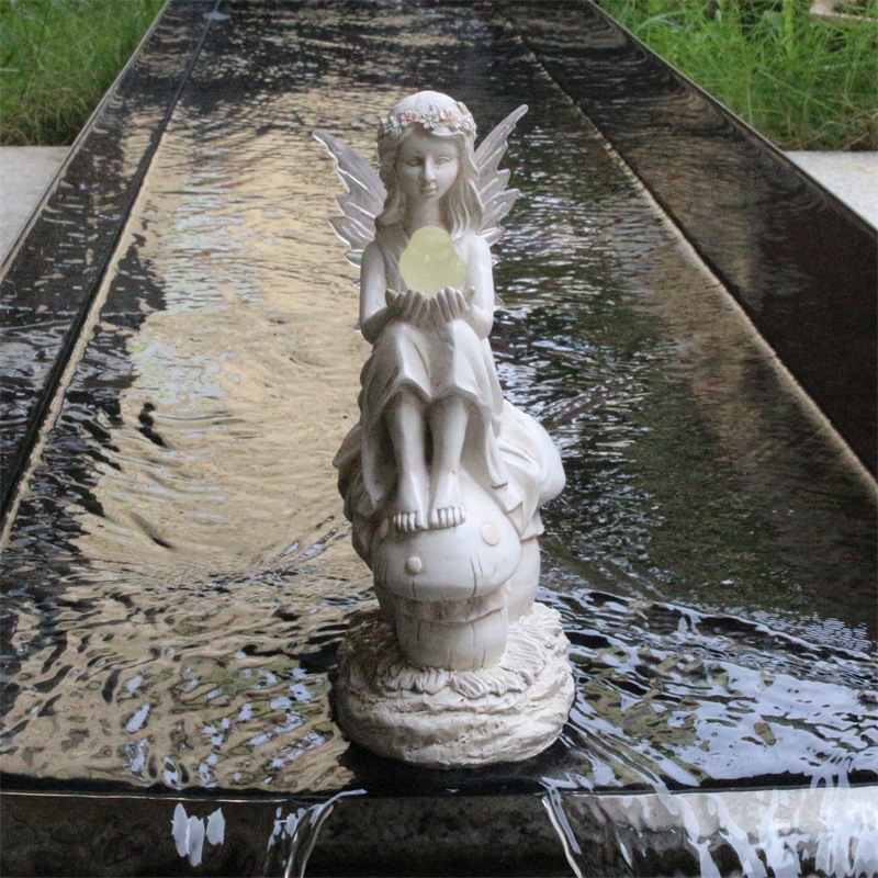 跨境现货太阳能天使抱鸟花仙子树脂工艺品花园摆件家居摆件装饰品