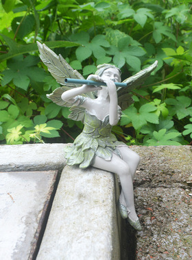 新品跨境风格潮流吹笛西风花仙子园林庭院家居摆件雕塑树脂工艺品