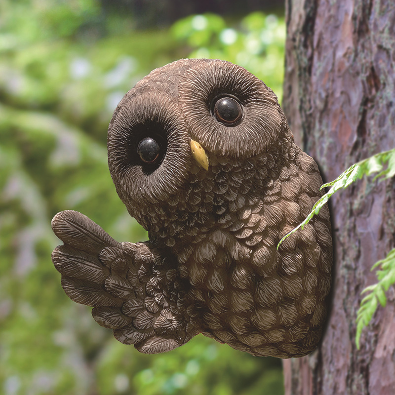 亚马逊热销款户外树木摆件猫头鹰挂件园林树脂工艺品花园摆件现货