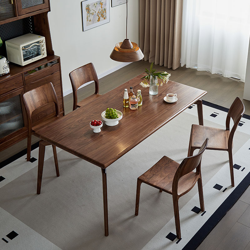 西提黑胡桃木餐桌椅组合实木长方形现代简约小户型家用饭桌