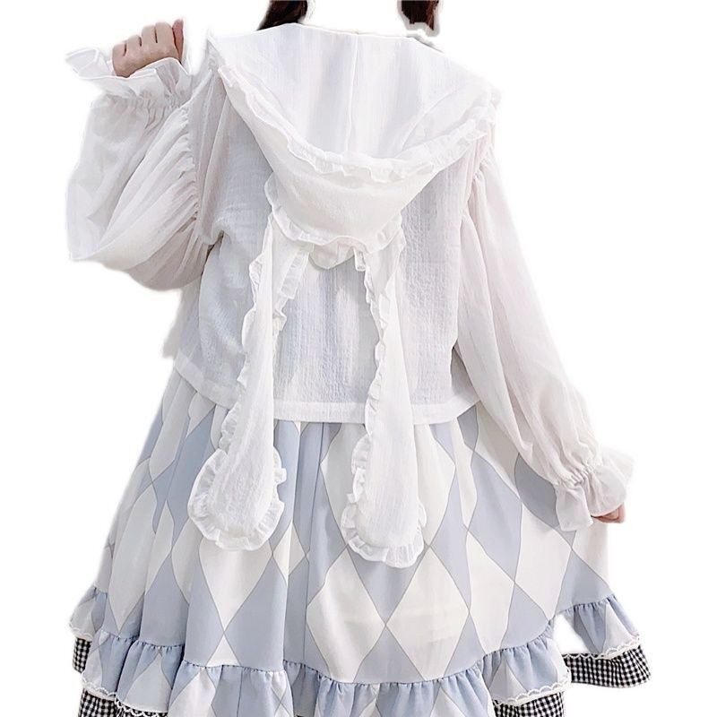 2022年夏季新款女装lolita可爱兔耳朵开衫防晒衣学生纯色上衣女潮