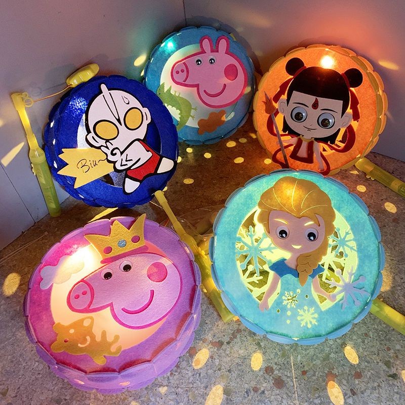 中秋儿童无纺布音乐发光灯笼幼儿园宝宝卡通花灯玩具礼物