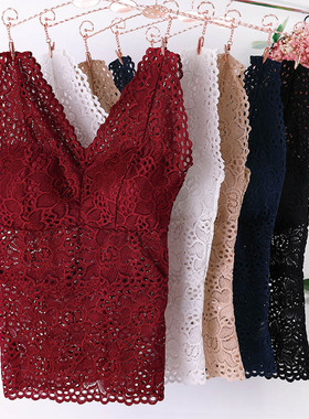 Lace Hollow Deep V Slim Fit Tank Top Female镂空深v修身背心女