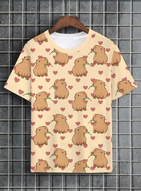 Capibala Pattern 3D Printed T-shirt卡皮巴拉图案3d印花T恤男士