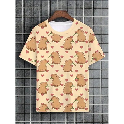 Capibala Pattern 3D Printed T-shirt卡皮巴拉图案3d印花T恤男士
