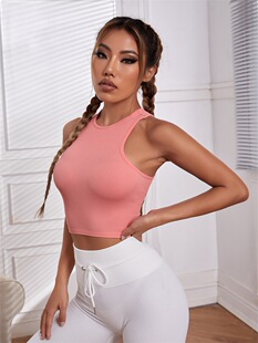 Striped solid color seamless tank top 条纹纯色无缝小背心女士