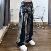 straight 水洗直筒扎染牛仔裤 tube dyed Washed pants tie denim