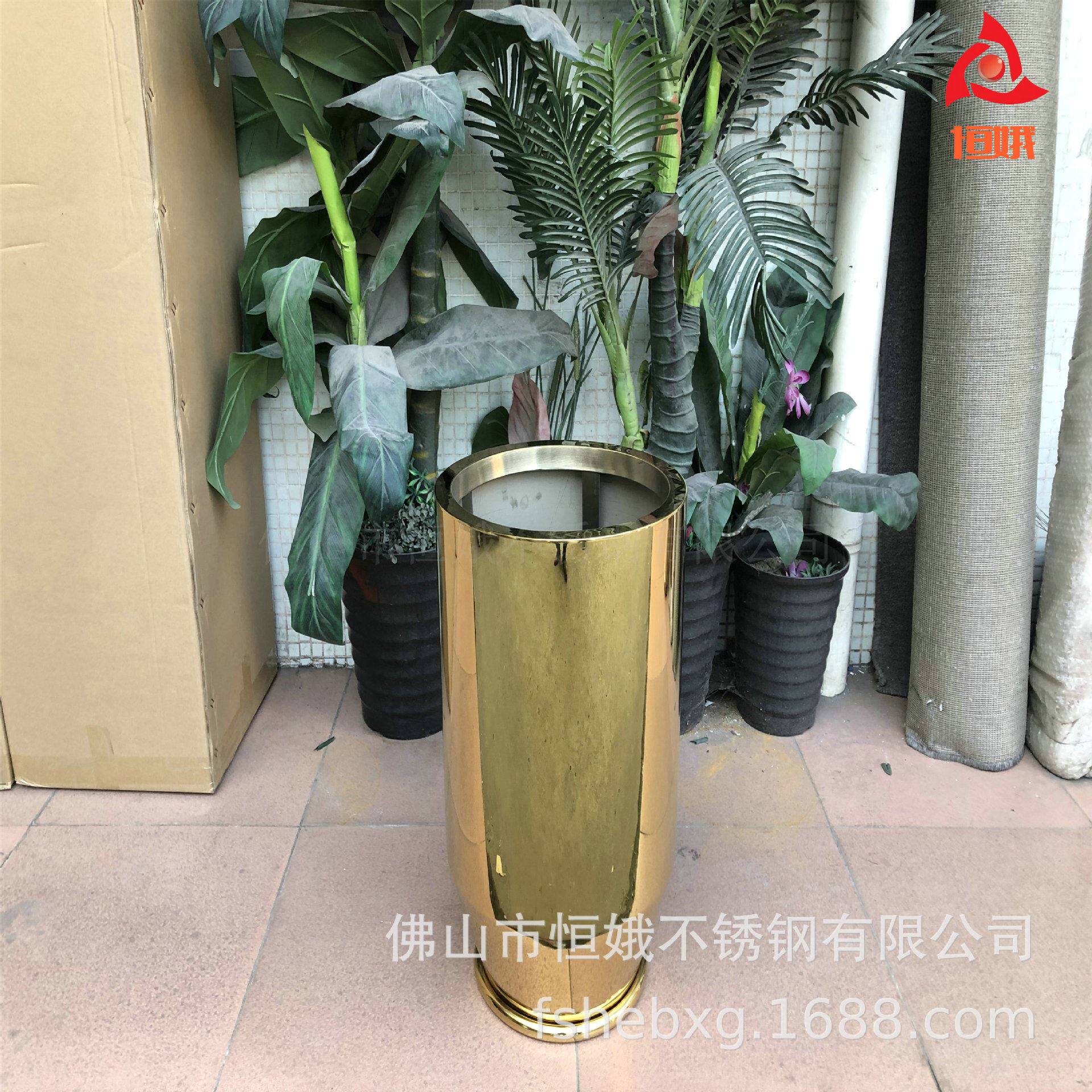 商场酒店售楼处户外花箱 各种不锈钢金色花盆 组合花钵
