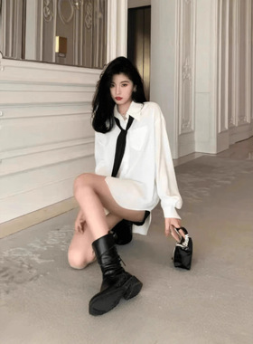 新款斩男穿搭 男友风白衬衫 yyds 宽松显瘦长袖设计感白色上衣