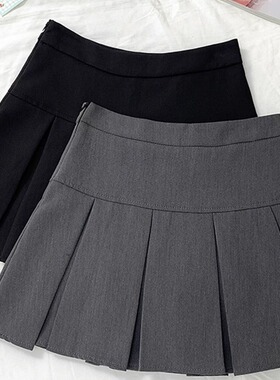 灰色百褶裙女春秋高腰短裙设计感显瘦百搭防走光a字裙子2024新款