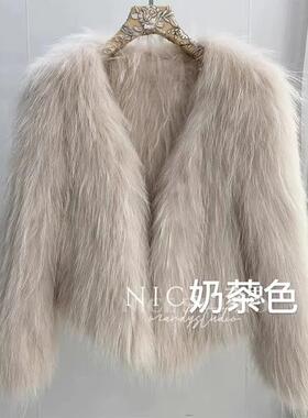 现货双面编织环保皮草外套女年轻款网红前长后短显瘦小个