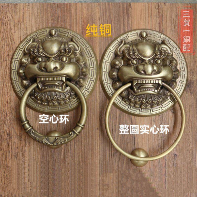 农村大门配件兽头铜门环老式纯铜大拉手狮子头拉环麒麟兽头铜把手