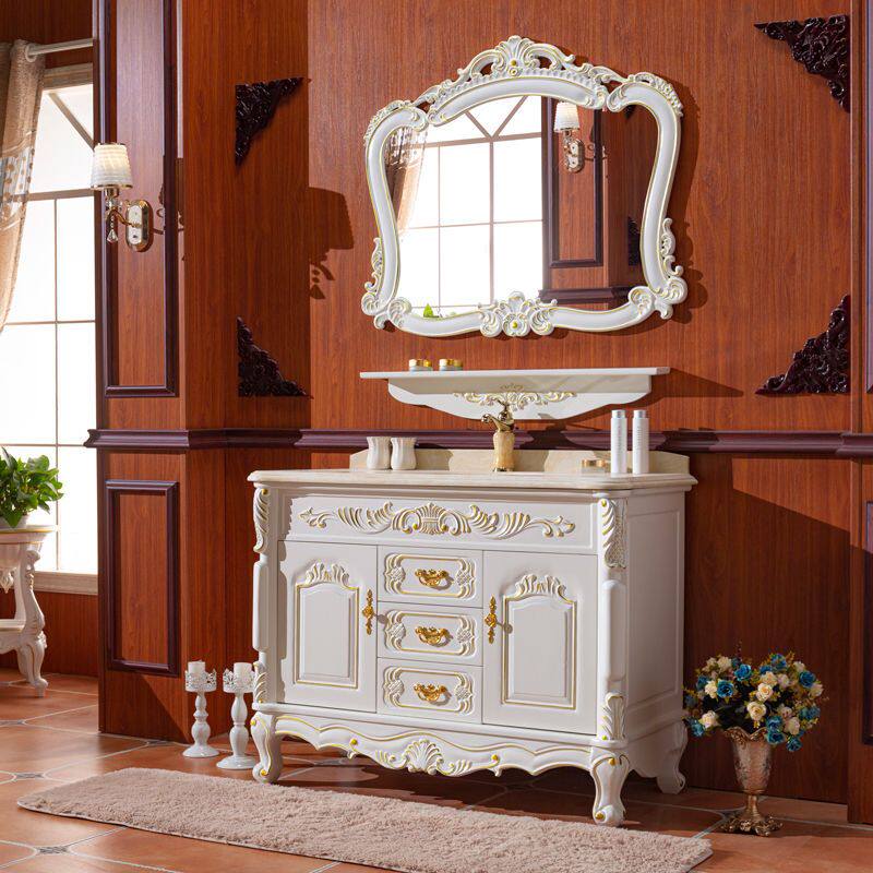 实木卫浴柜欧式浴室柜组合卫生间橡木洗脸盆洗手台防水仿古洗漱台