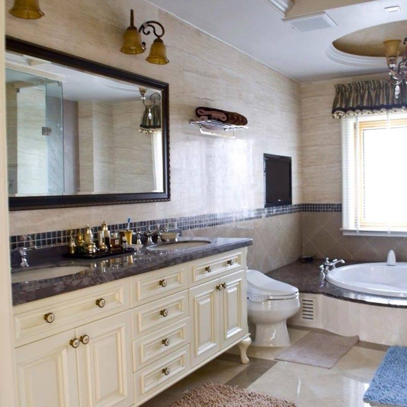 美式浴室柜组合橡木落地式洗脸洗手盆池欧式双盆实木洗漱台卫浴柜