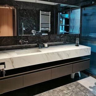 轻奢高端酒店风卫生间现代智能浴室柜简约组合洗漱一体台面大理石