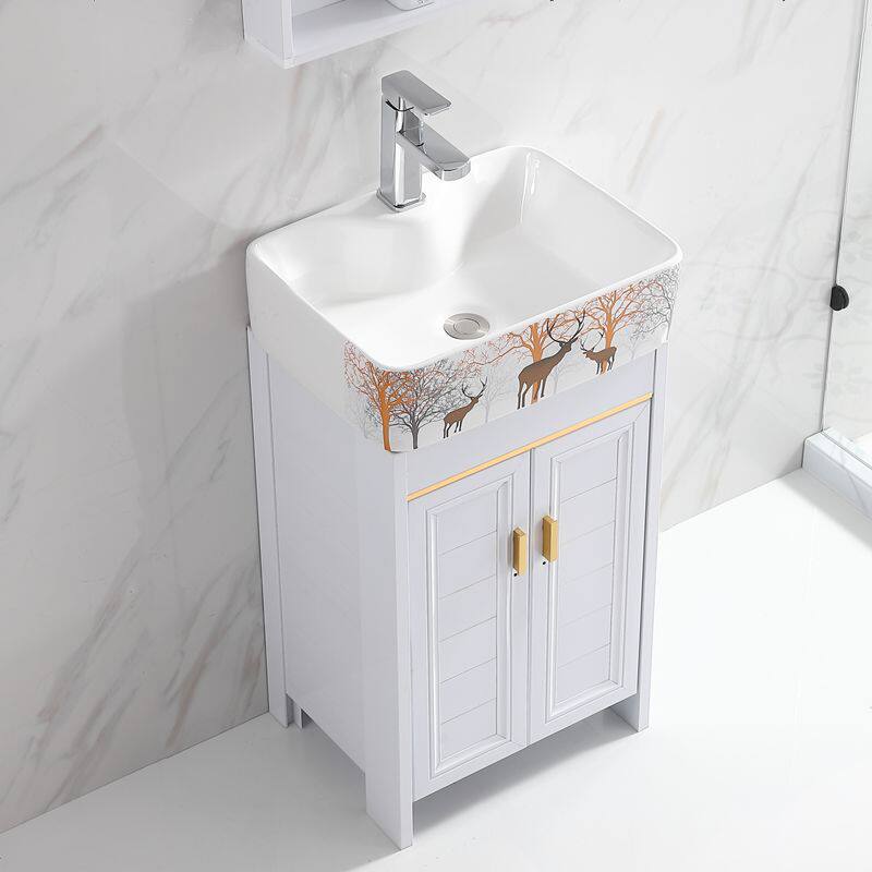 落地式小尺寸浴室柜组合洗脸盆卫生间陶瓷洗手盆阳台洗漱台太空铝