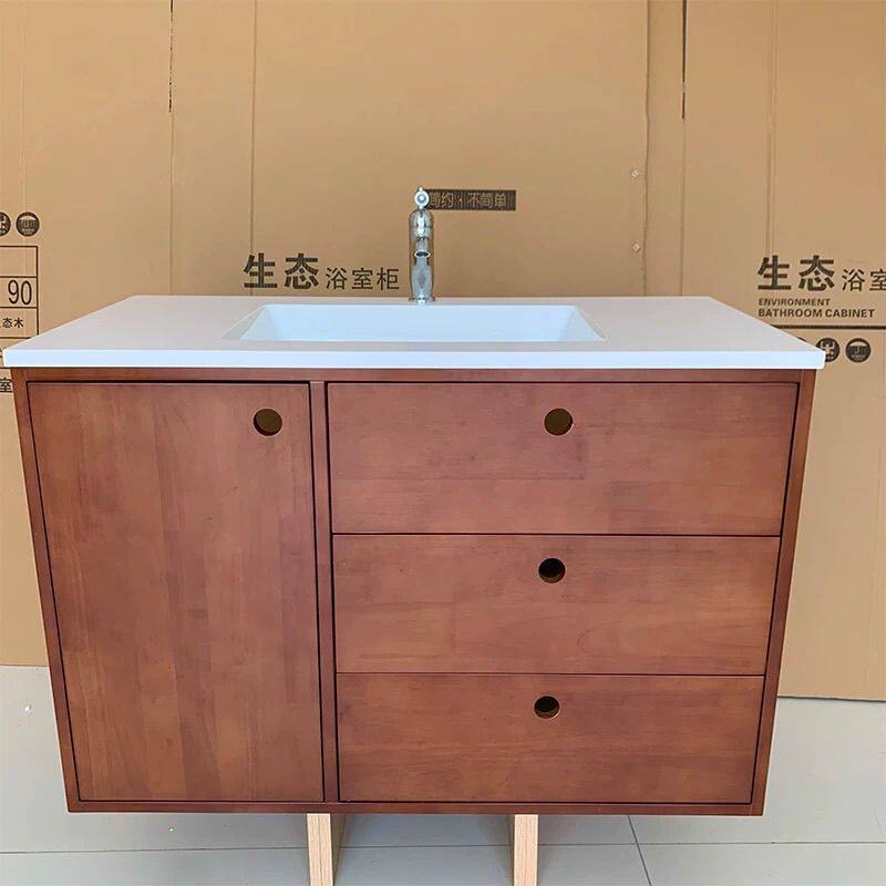中古风复古浴室柜组合陶瓷一体盆可定制实木烤漆美枫卫浴