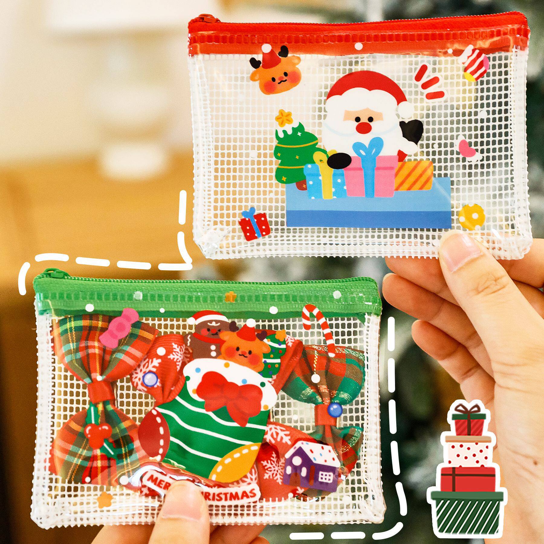 薄利多销ins圣诞节可爱零钱包儿童PVC迷你透明收纳袋圣诞便携糖果