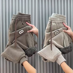 洋气百搭哈伦裤 显瘦保暖运动裤 女冬宽松束脚休闲裤 羊羔毛加绒卫裤