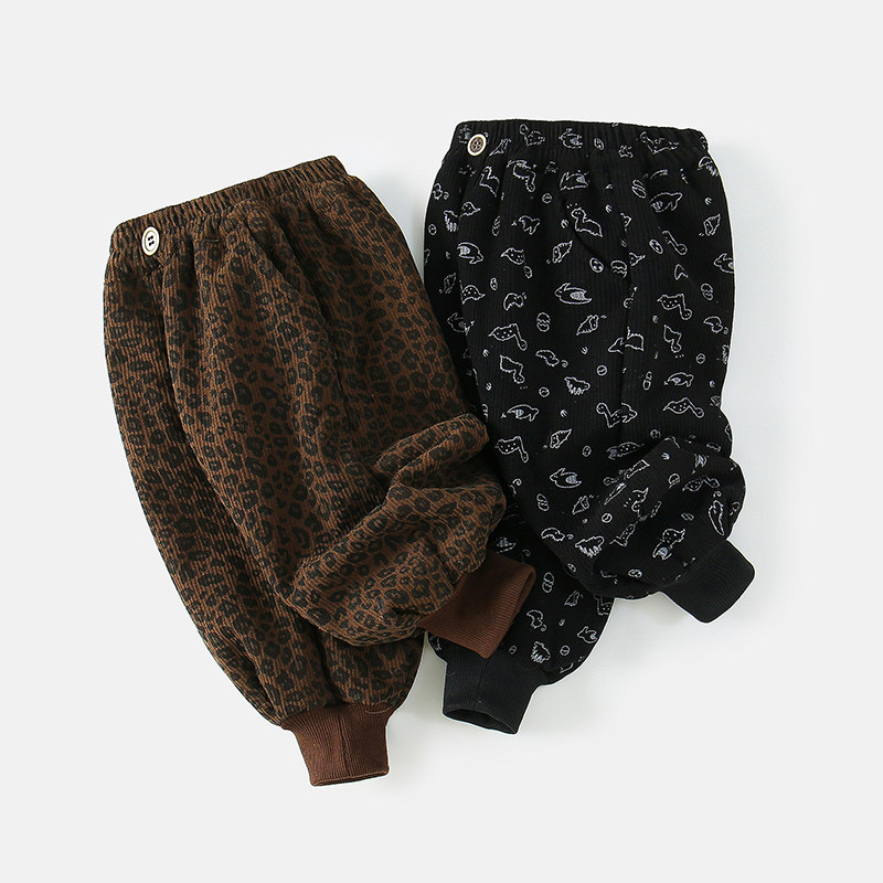 儿童冬季灯笼裤男童女孩休闲裤小童灯芯条绒加绒长裤宝宝新款裤子